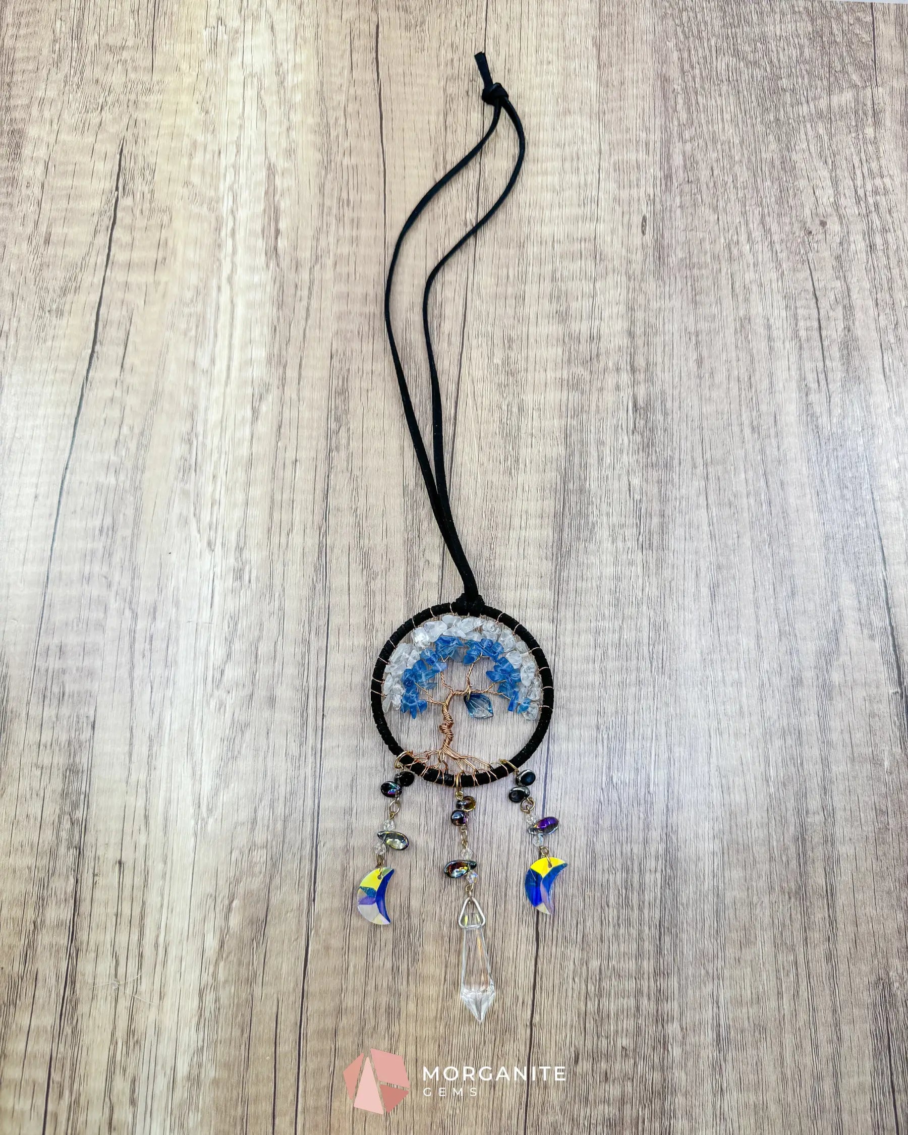 Blue & White Tree of Life Crystal Moon Dreamcatcher – Suncatcher for Car Wall or Office Home & Living