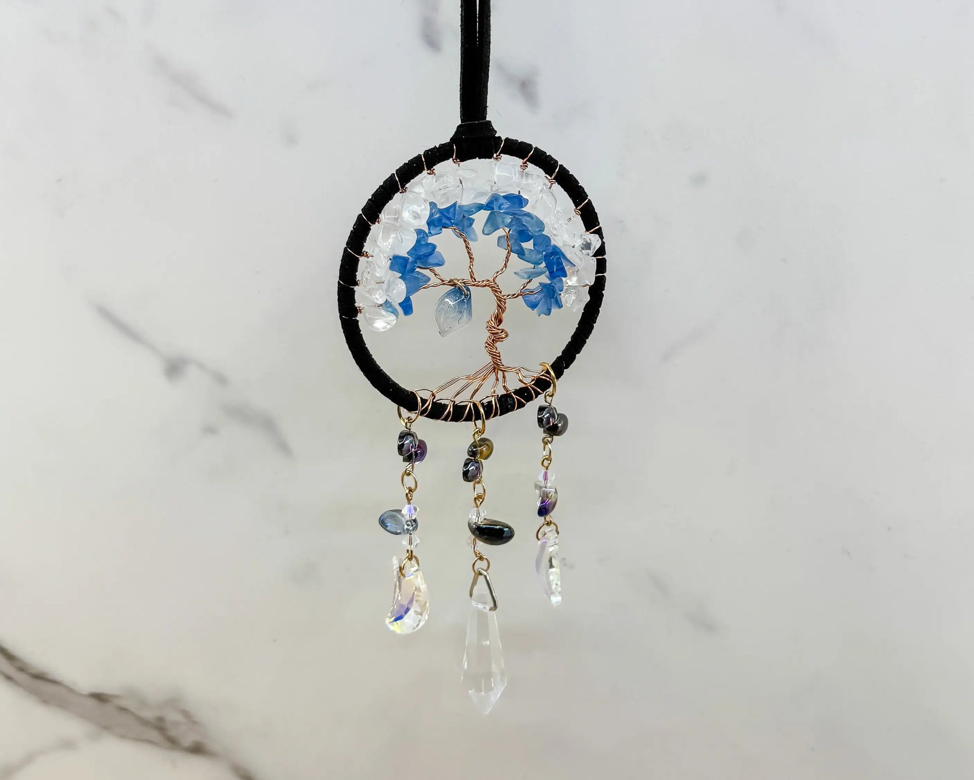 Blue & White Tree of Life Crystal Moon Dreamcatcher – Suncatcher for Car Wall or Office Home & Living