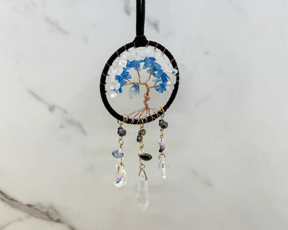 Blue & White Tree of Life Crystal Moon Dreamcatcher – Suncatcher for Car Wall or Office Home & Living