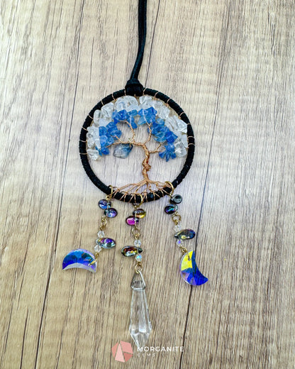 Blue & White Tree of Life Crystal Moon Dreamcatcher – Suncatcher for Car Wall or Office Home & Living