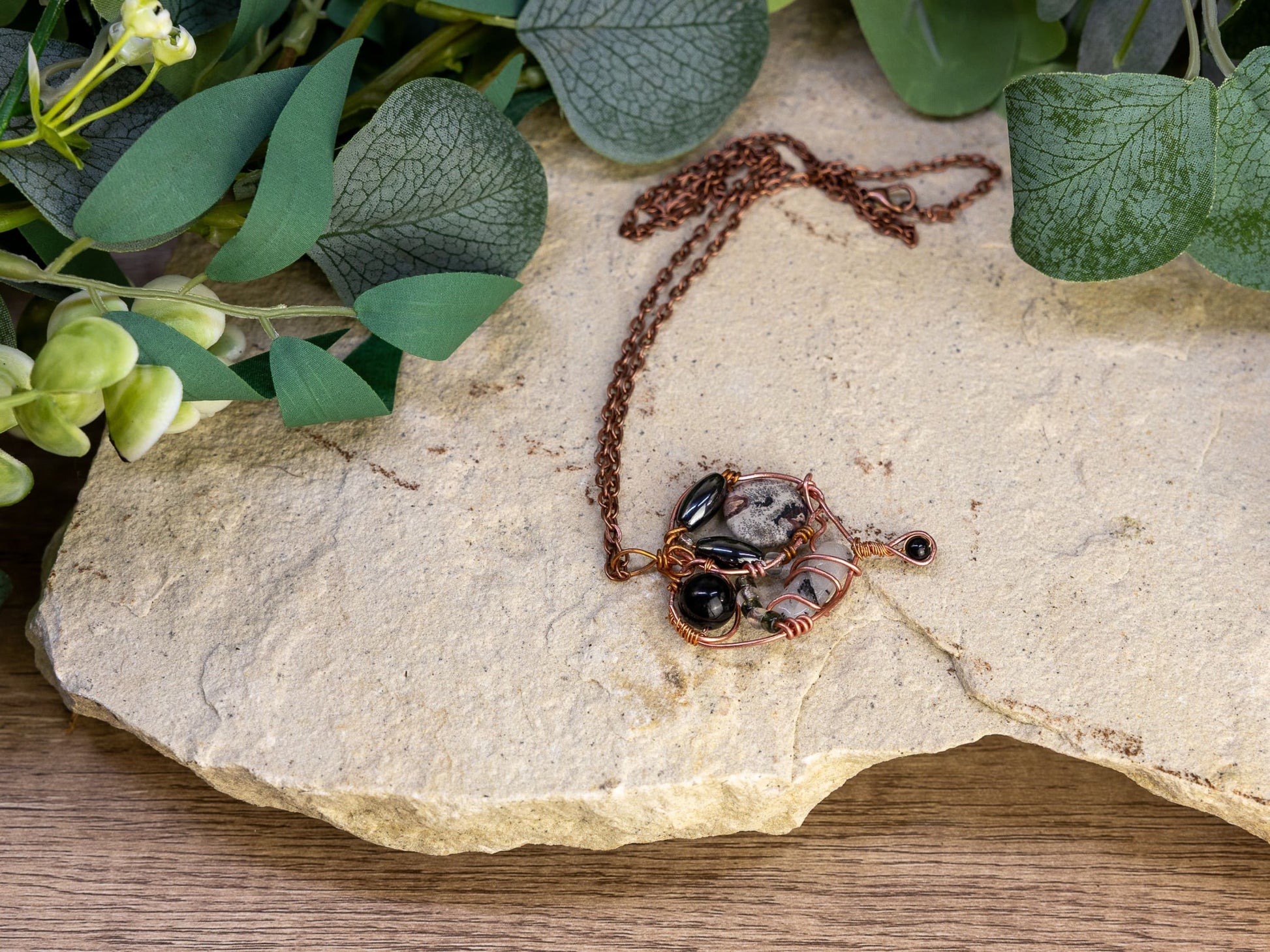 Boho Wire-Wrapped Abstract Stone Cluster Necklace by Chris J