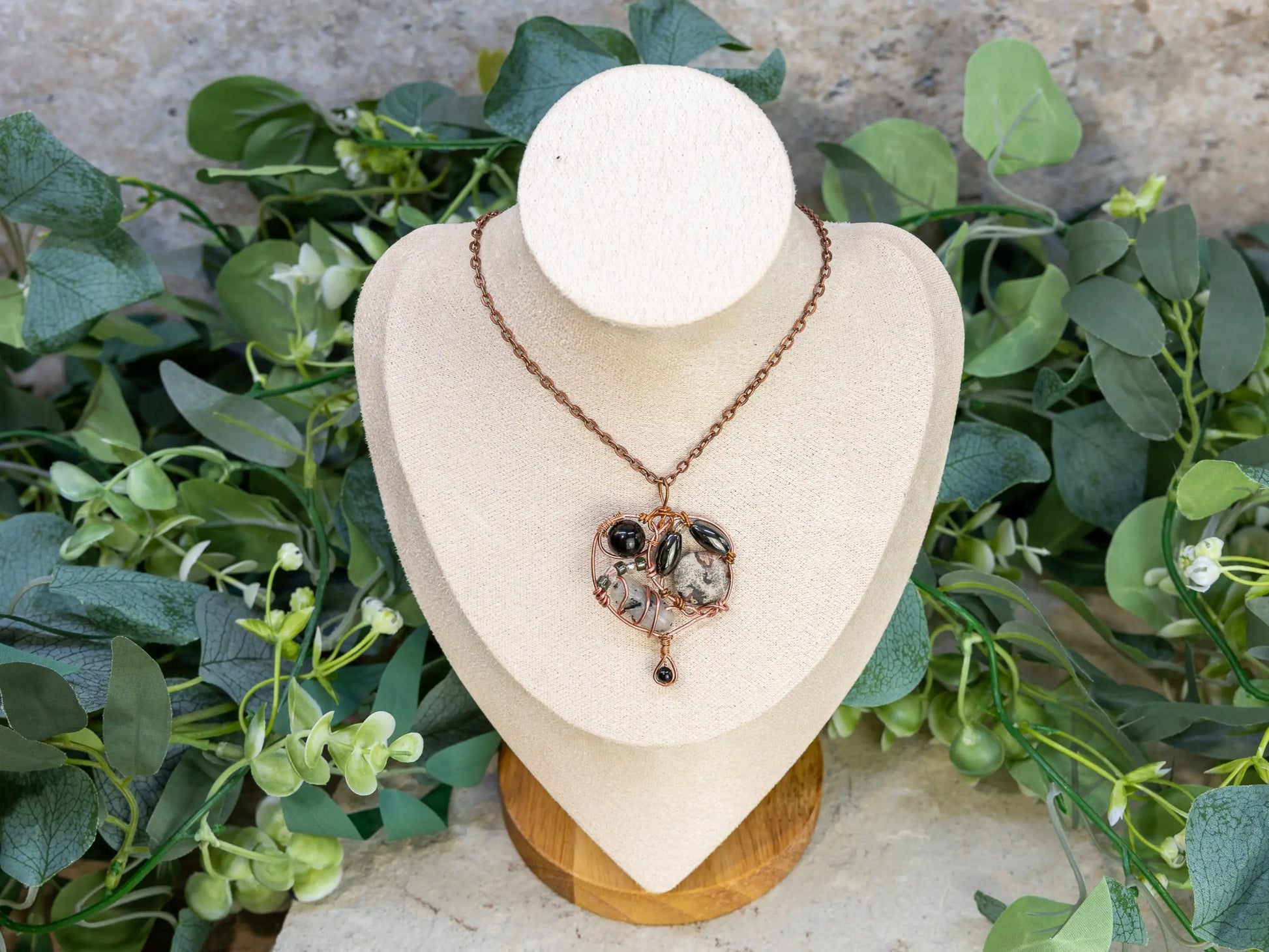 Boho Wire-Wrapped Abstract Stone Cluster Necklace by Chris J