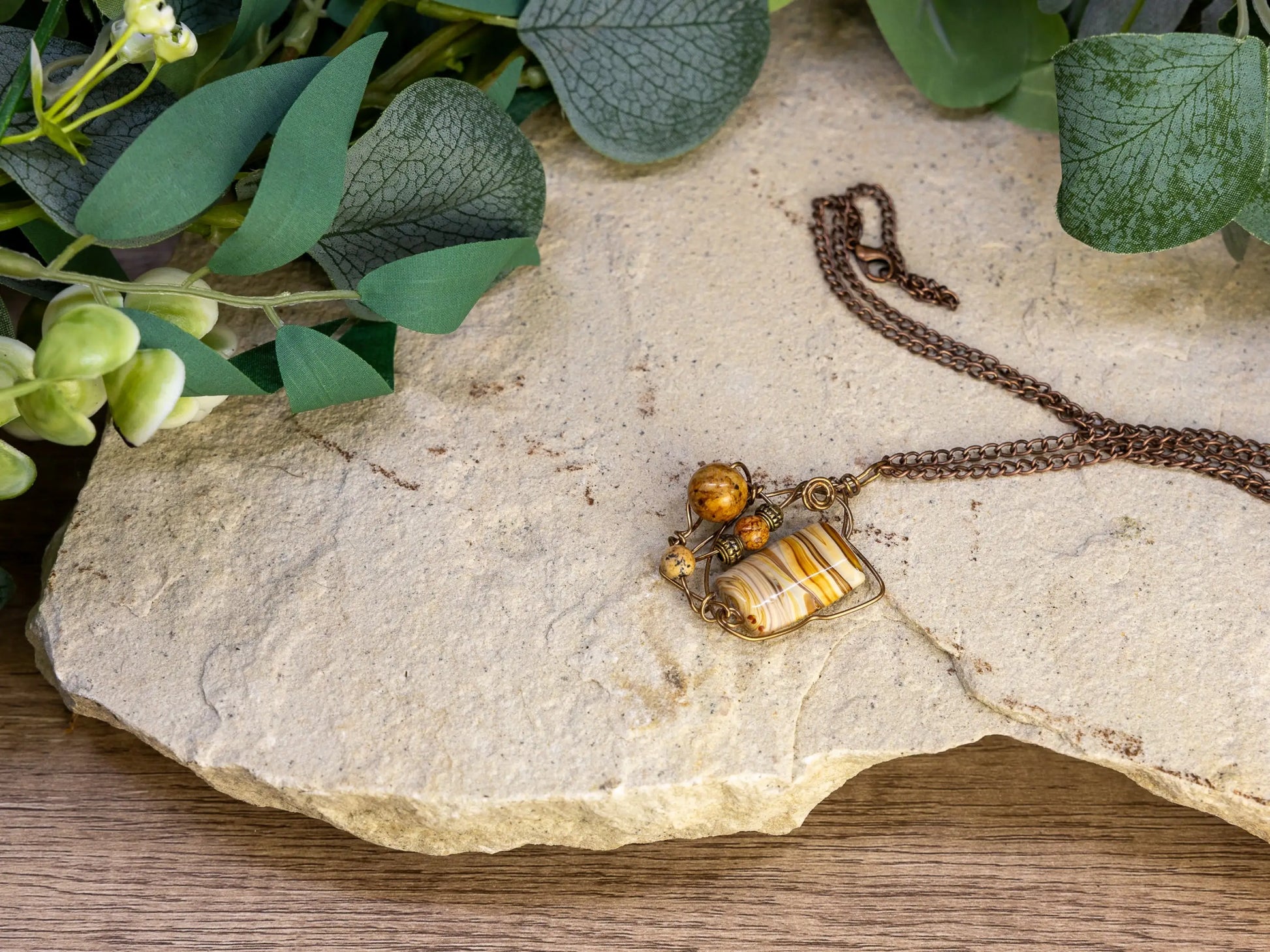 Boho Wire-Wrapped Earthy Swirl Necklace