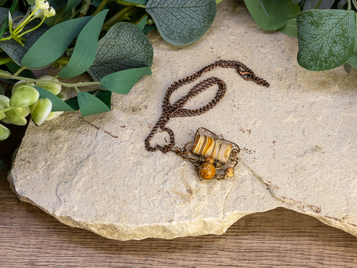 Boho Wire-Wrapped Earthy Swirl Necklace
