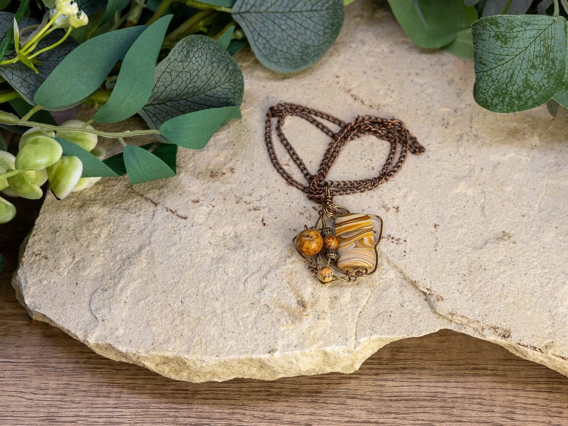 Boho Wire-Wrapped Earthy Swirl Necklace