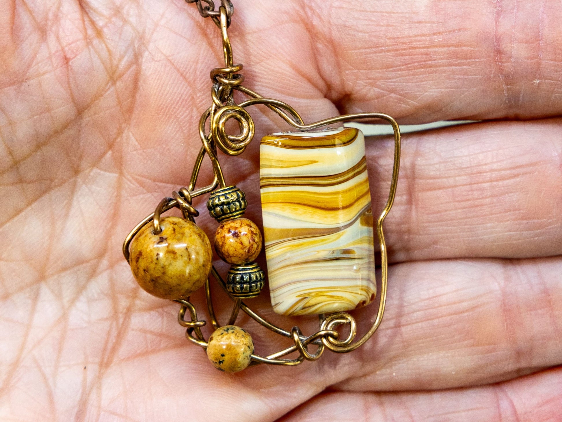 Boho Wire-Wrapped Earthy Swirl Necklace