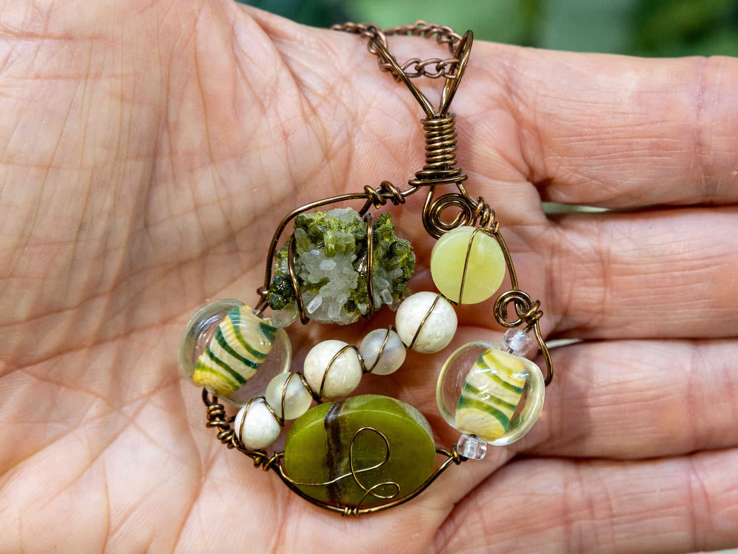 Boho Wire-Wrapped Green Crystal Garden Necklace by Chris J