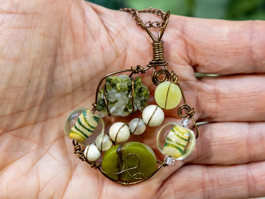 Boho Wire-Wrapped Green Crystal Garden Necklace by Chris J