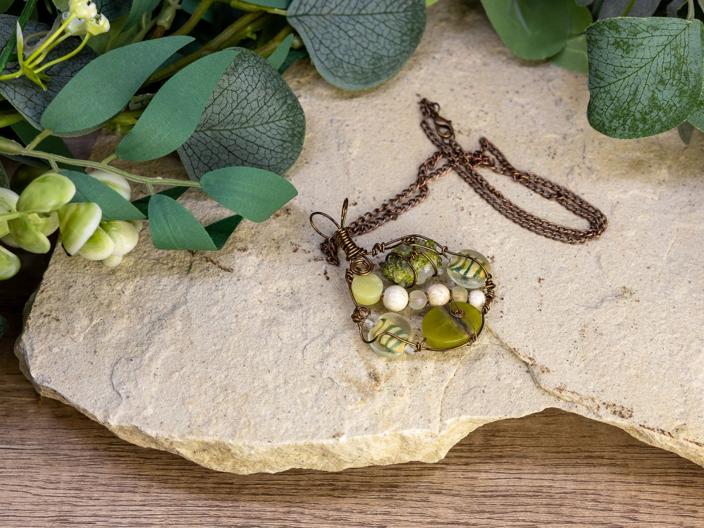 Boho Wire-Wrapped Green Crystal Garden Necklace by Chris J