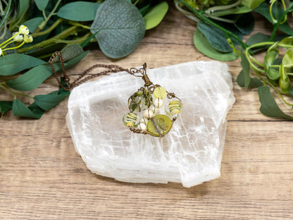 Boho Wire-Wrapped Green Crystal Garden Necklace by Chris J