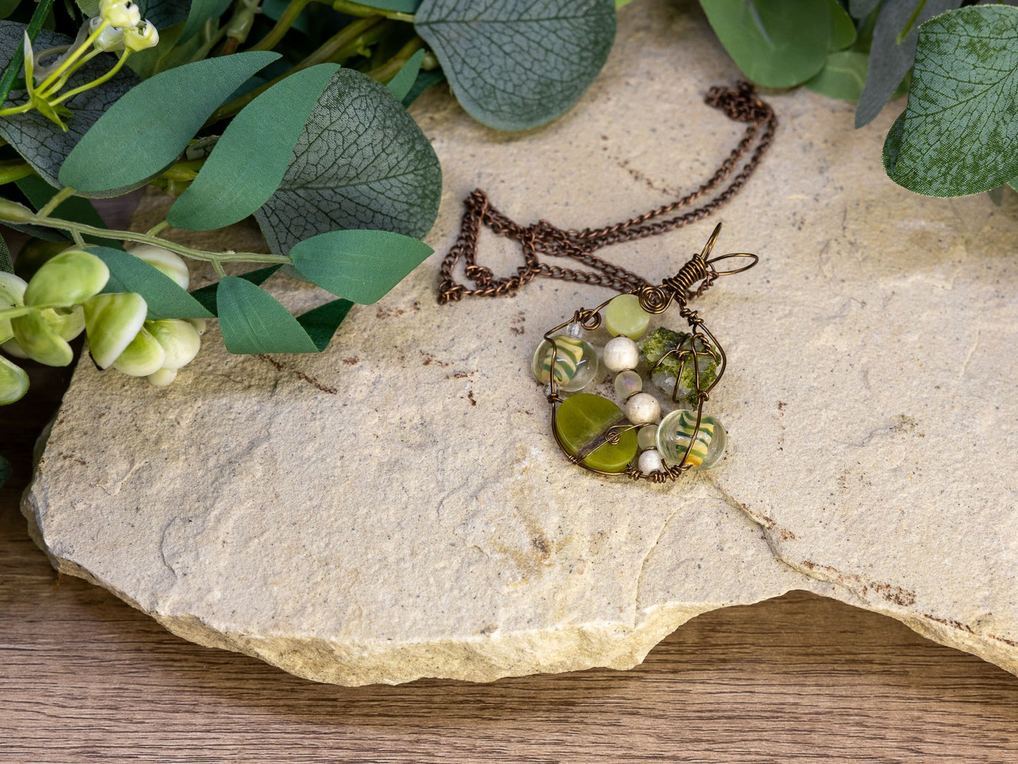 Boho Wire-Wrapped Green Crystal Garden Necklace by Chris J