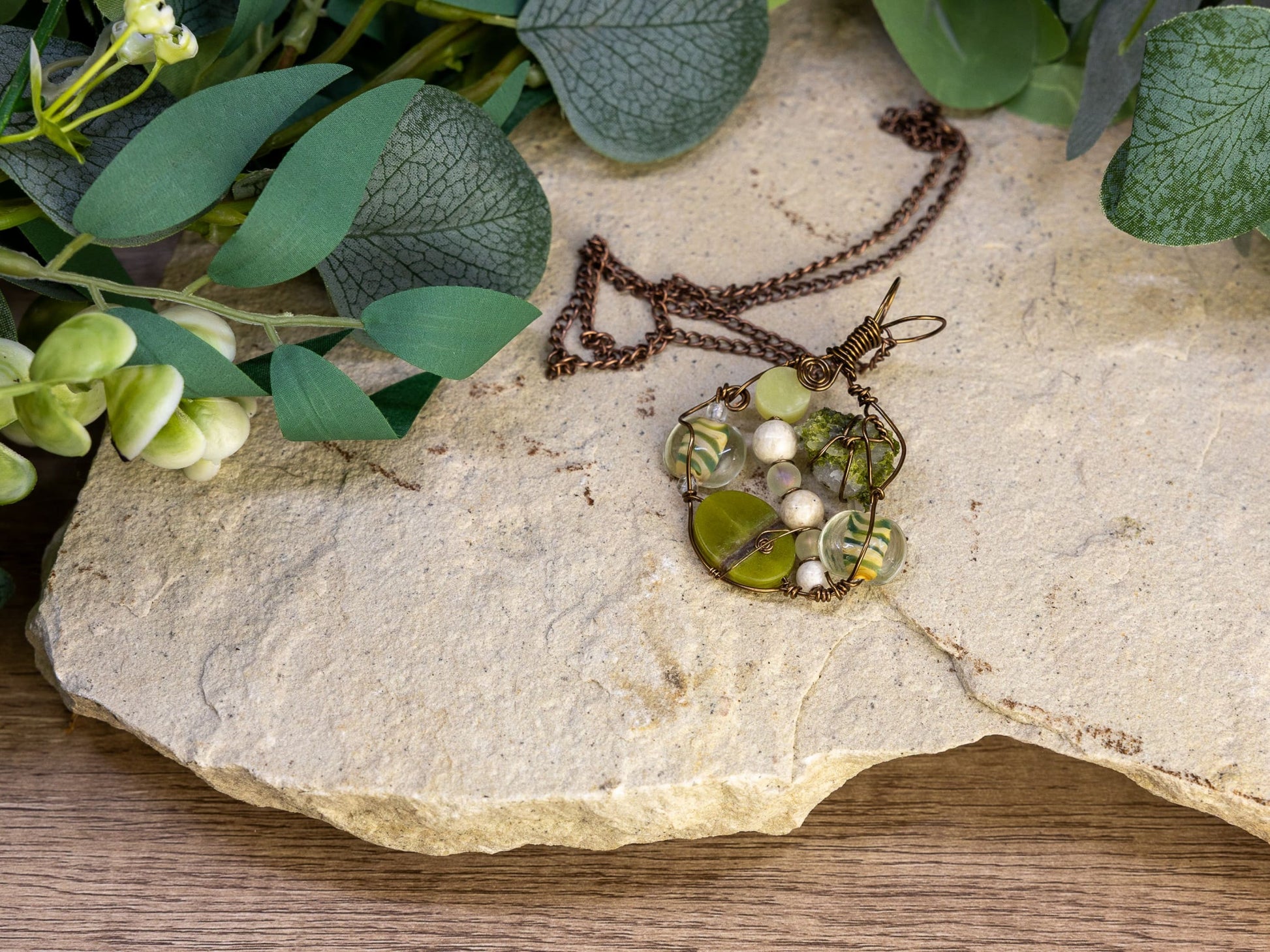Boho Wire-Wrapped Green Crystal Garden Necklace by Chris J