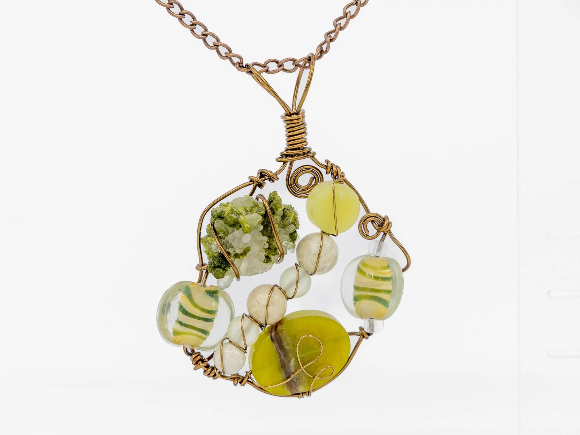 Boho Wire-Wrapped Green Crystal Garden Necklace by Chris J