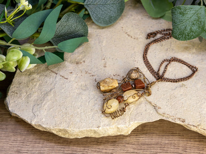 Boho Wire-Wrapped Polished Stone Arrangement Necklace by Chris J