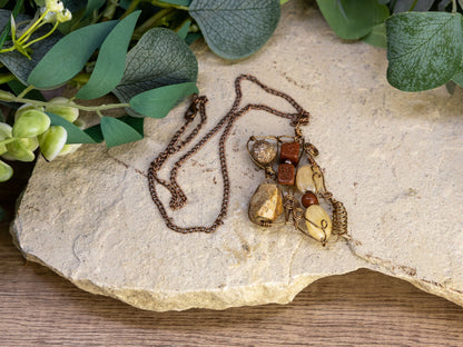 Boho Wire-Wrapped Polished Stone Arrangement Necklace by Chris J