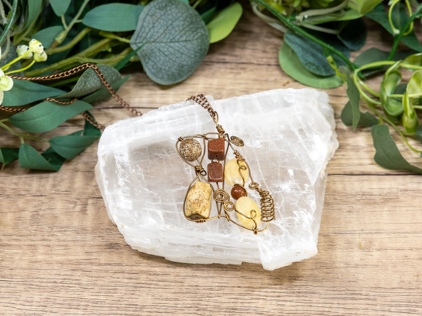 Boho Wire-Wrapped Polished Stone Arrangement Necklace by Chris J