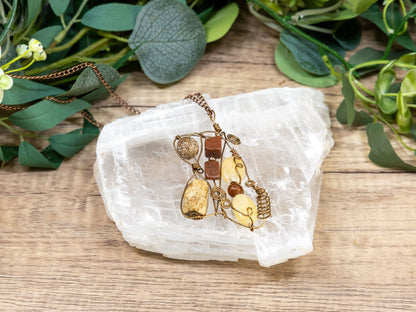 Boho Wire-Wrapped Polished Stone Arrangement Necklace by Chris J