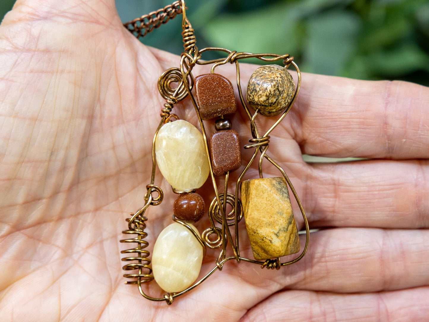 Boho Wire-Wrapped Polished Stone Arrangement Necklace by Chris J