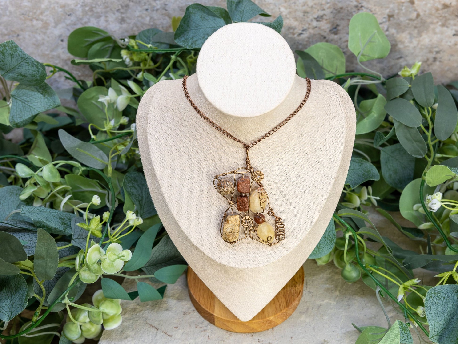 Boho Wire-Wrapped Polished Stone Arrangement Necklace by Chris J