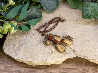 Boho Wire-Wrapped Polished Stone Arrangement Necklace by Chris J