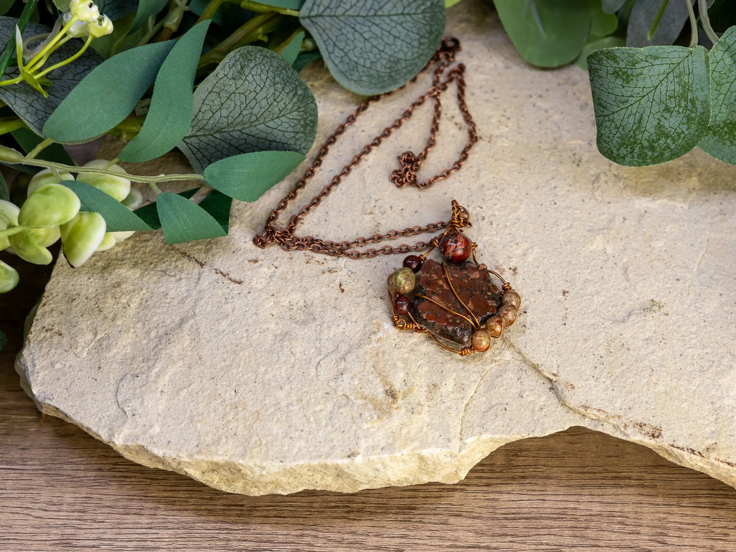 Boho Wire-Wrapped Rough Stone Centerpiece Necklace by Chris J