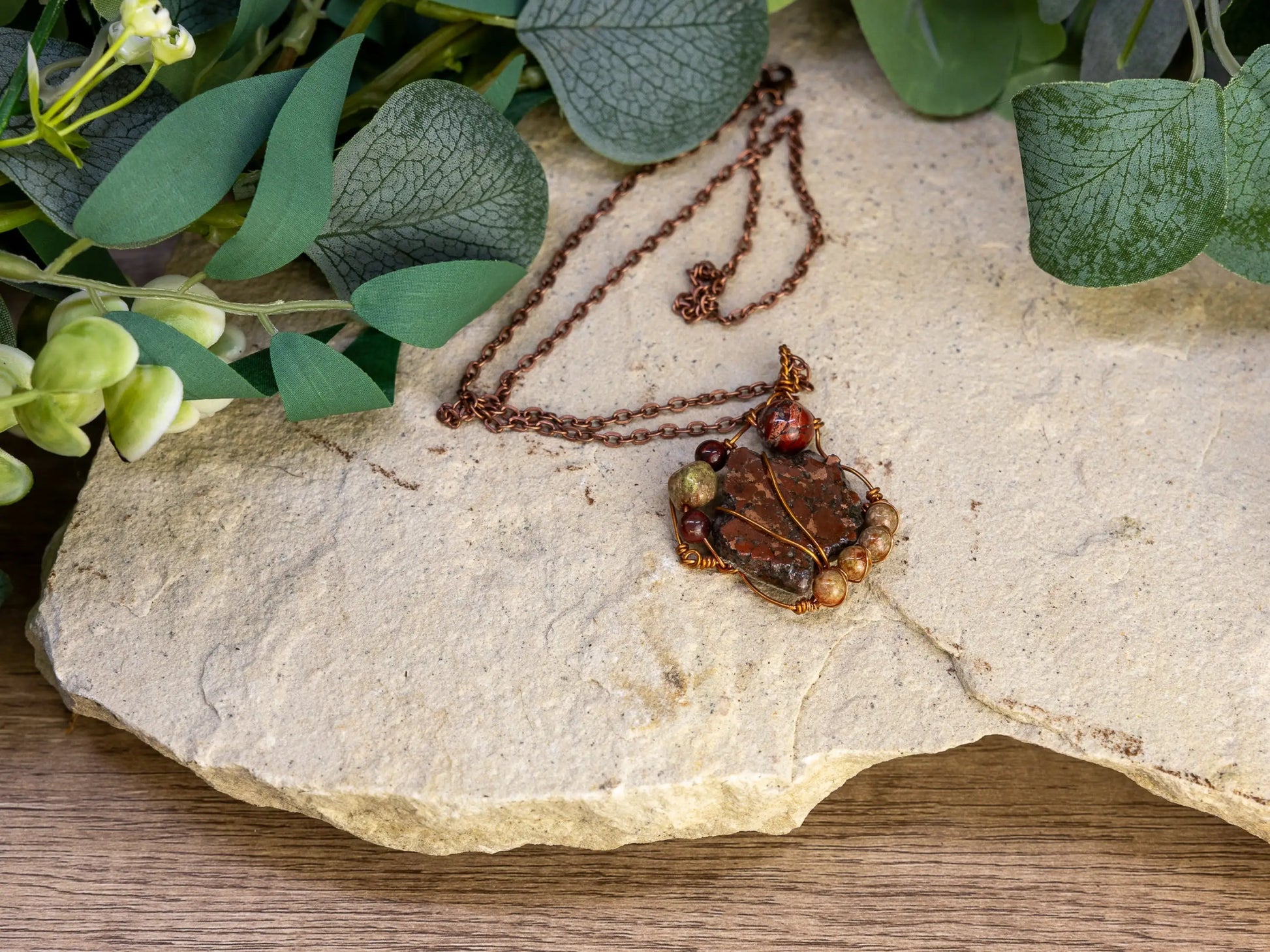 Boho Wire-Wrapped Rough Stone Centerpiece Necklace by Chris J
