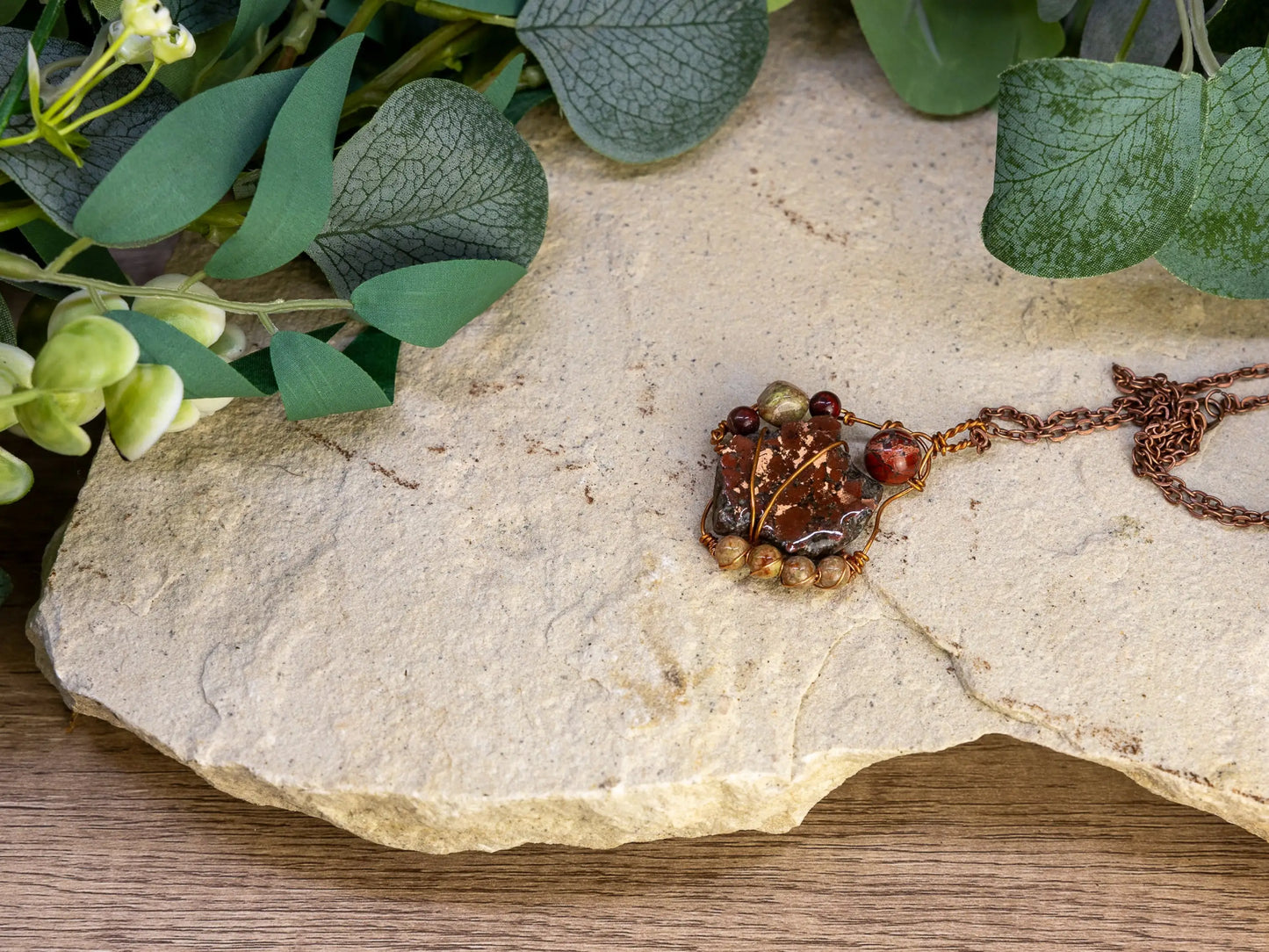 Boho Wire-Wrapped Rough Stone Centerpiece Necklace by Chris J