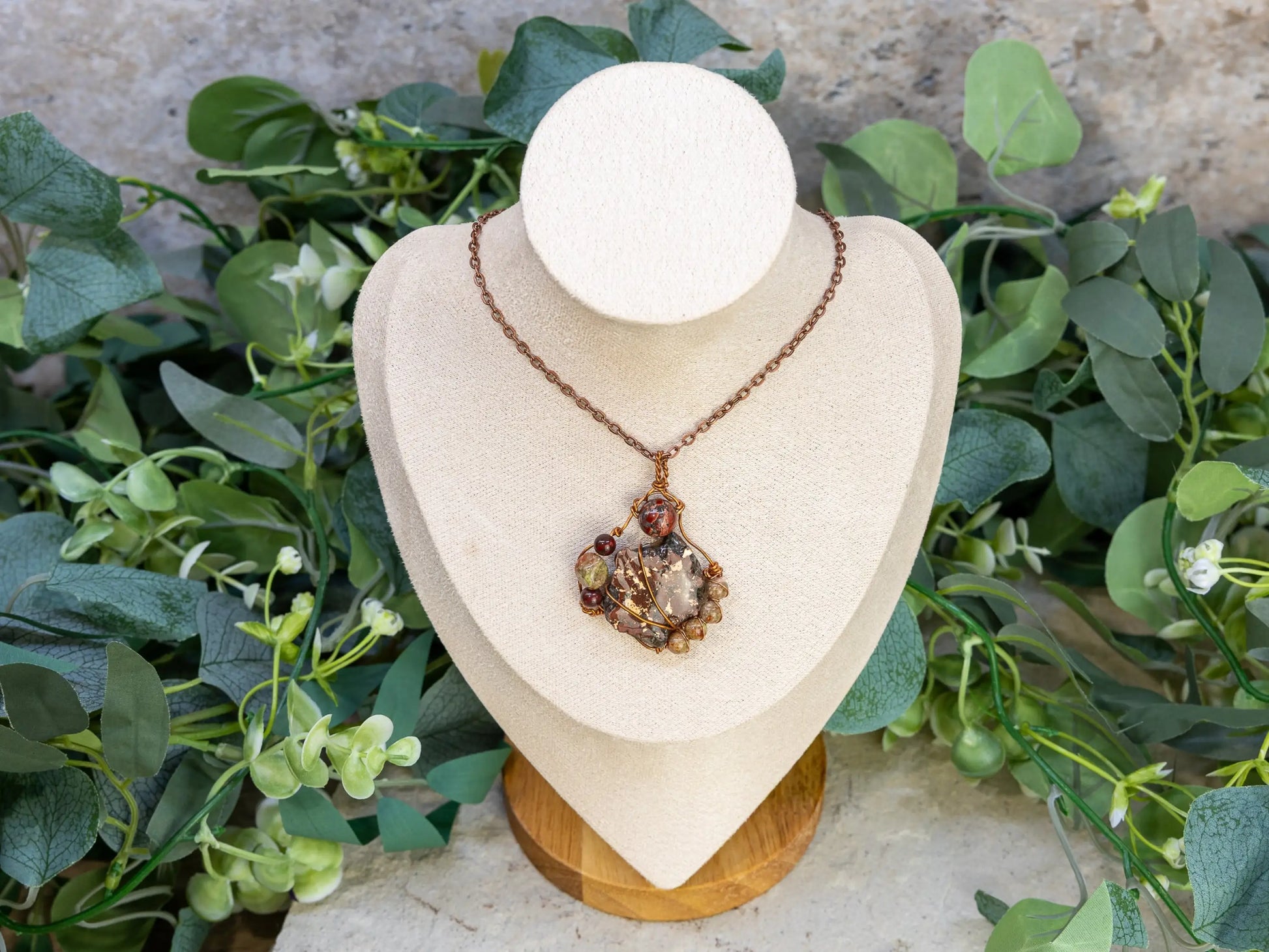 Boho Wire-Wrapped Rough Stone Centerpiece Necklace by Chris J