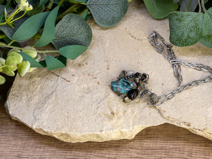 Boho Wire-Wrapped Turquoise and Metallic Fusion Necklace by Chris J