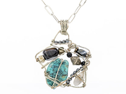 Boho Wire-Wrapped Turquoise and Metallic Fusion Necklace by Chris J