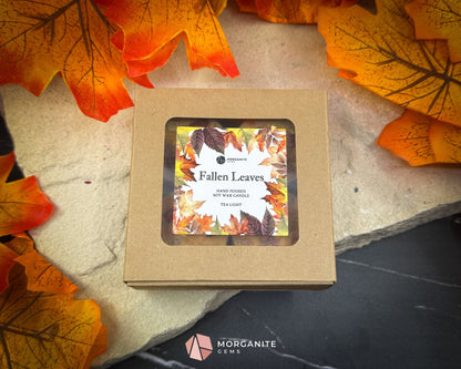 Tealight Fall Candle Set – 4-Pack Fallen Leaves Scent | Autumn Soy Candles with Crystals | Cinnamon Apple Citrus