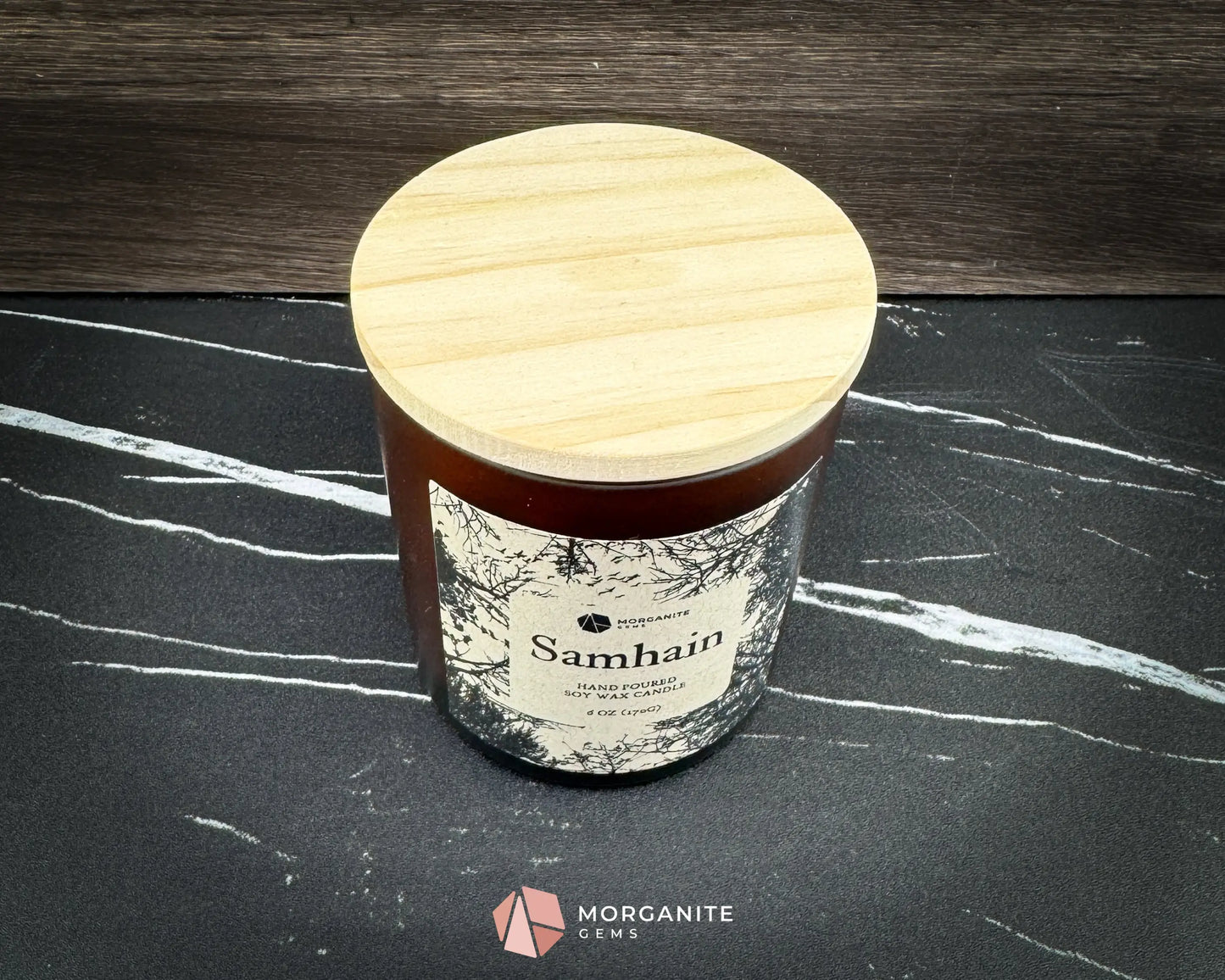 6 oz Samhain Candle – Autumn Witch Candle with Crystals | Warm Smoky Apple Blend | Sabbat Ritual Candle - Container