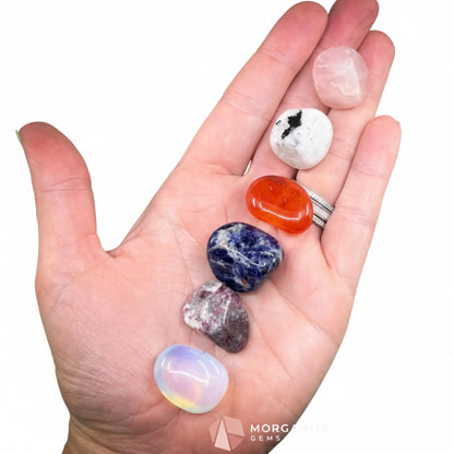 Cancer Zodiac Crystal Set | 6 Gemstones + Selenite Spiral Cage & Gift Box - Metaphysical Crystals