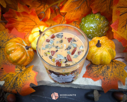 Fallen Leaves Candle – 8 oz Autumn Scented Soy Candle with Crystals & Dried Leaves | Cinnamon Apple Citrus | Fall Decor
