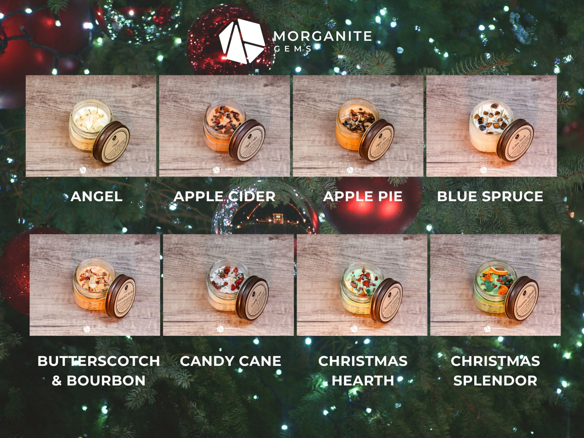 Candles for Christmas, Holidays, Yule-Morganite Gems