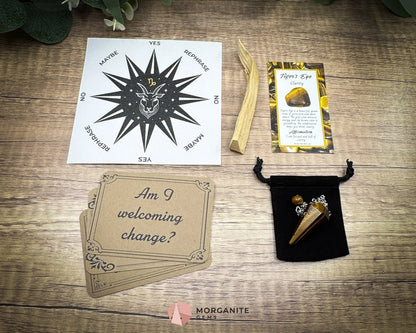 Capricorn Pendulum Set – Astrology Divination Kit with Crystal Pendulum Zodiac Mat Palo Santo & Instruction Guide