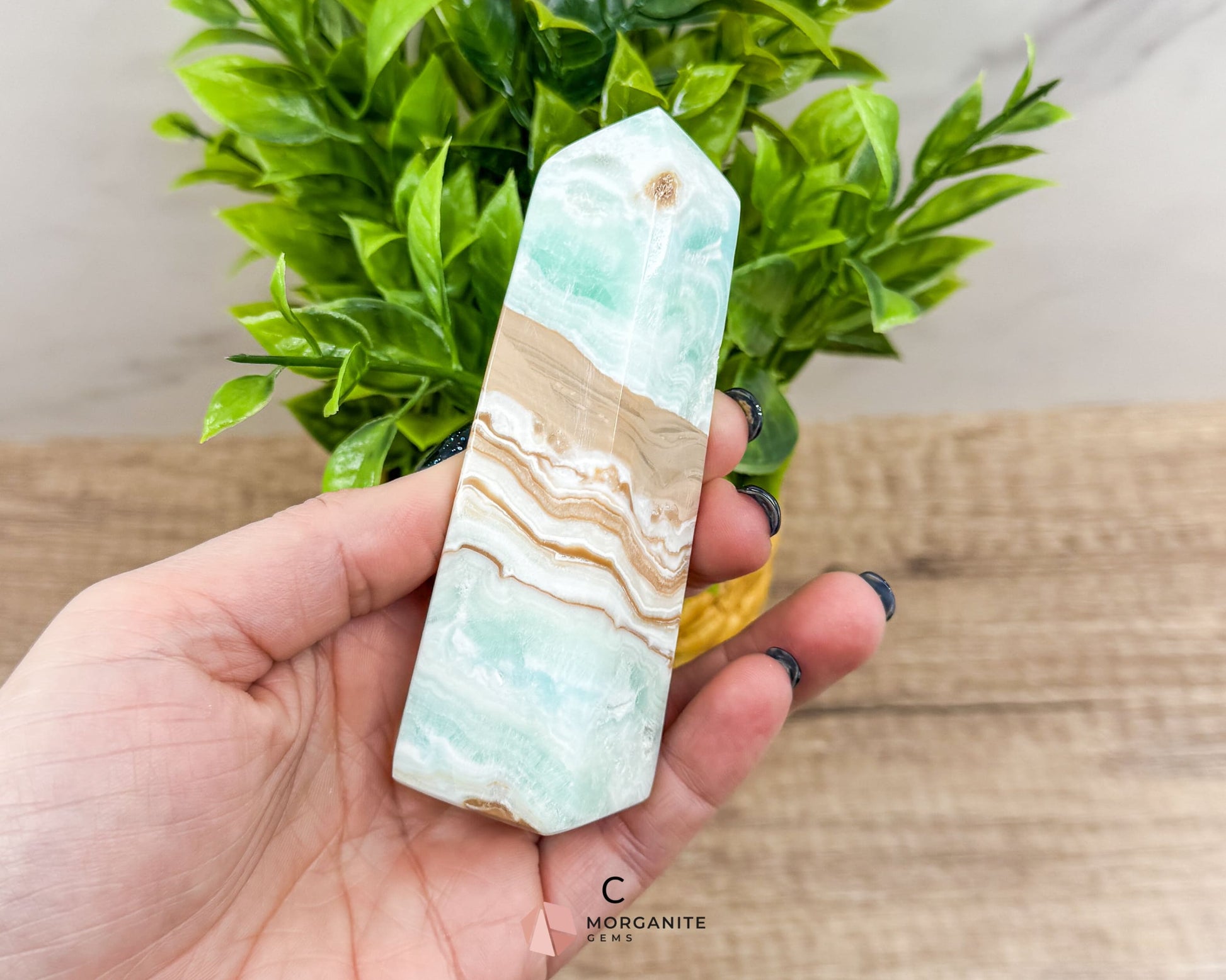 Caribbean Blue Calcite Obelisk Towers – Handcrafted Crystal Points-Morganite Gems