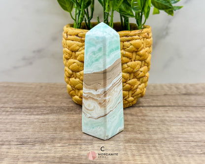 Caribbean Blue Calcite Obelisk Towers – Handcrafted Crystal Points-Morganite Gems