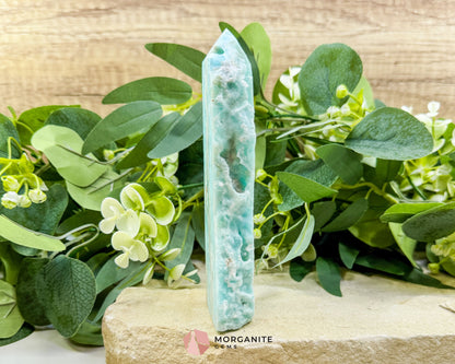 Caribbean Calcite Hemimorphite Tower No. 1 – 5.8″ Sliced & Druzy Crystal Tower | 280 g - Metaphysical Crystals