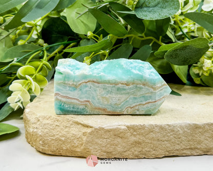 Caribbean Calcite Hemimorphite Tower No. 5 – 4.1″ Sliced & Druzy Crystal Tower | 250 g - Metaphysical Crystals