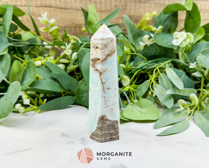 Caribbean Calcite Hexagonal Tower No. 1 – Polished Blue Calcite & Aragonite Point for Calm & Third Eye Activation