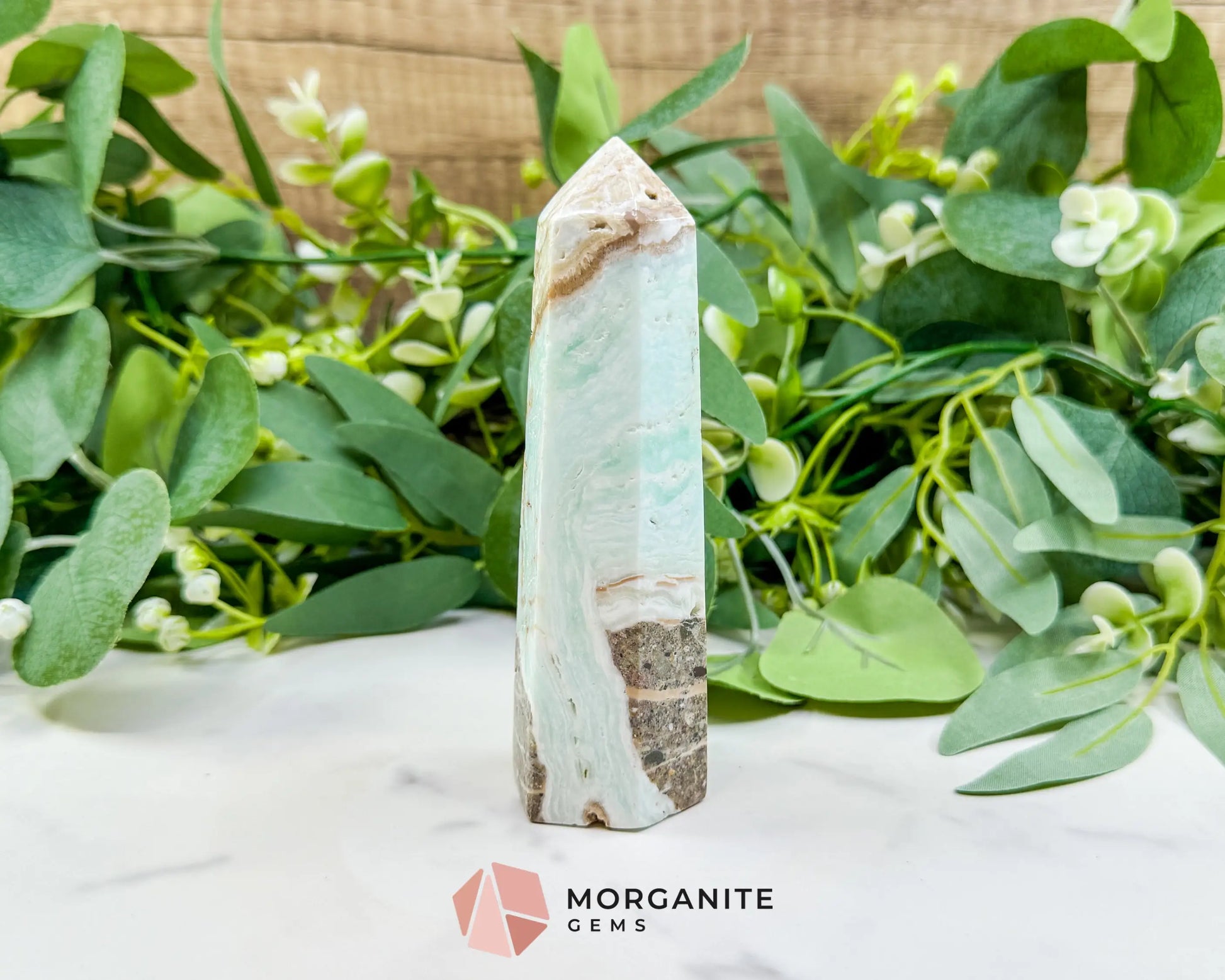 Caribbean Calcite Hexagonal Tower No. 1 – Polished Blue Calcite & Aragonite Point for Calm & Third Eye Activation