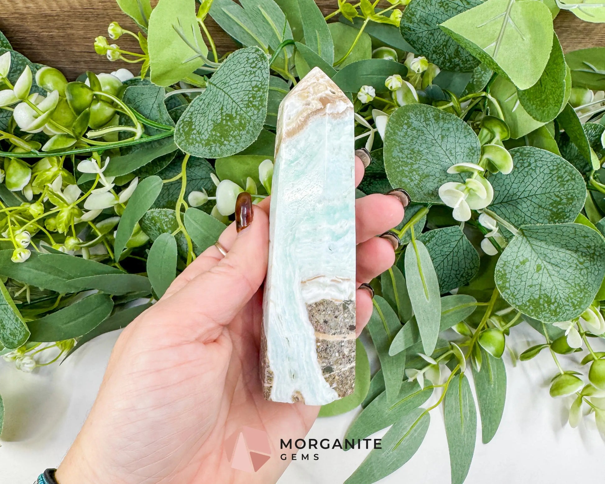 Caribbean Calcite Hexagonal Tower No. 1 – Polished Blue Calcite & Aragonite Point for Calm & Third Eye Activation