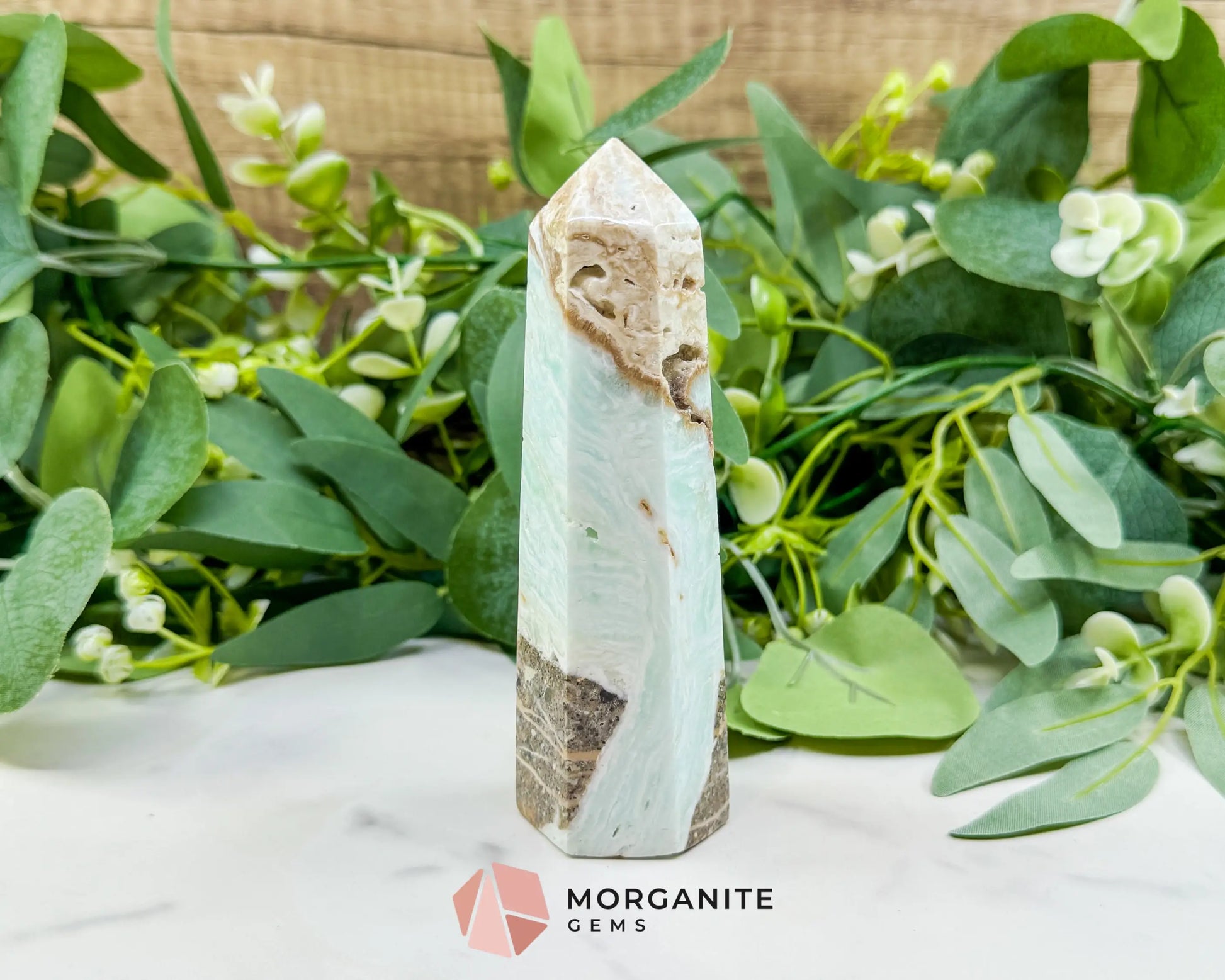 Caribbean Calcite Hexagonal Tower No. 1 – Polished Blue Calcite & Aragonite Point for Calm & Third Eye Activation