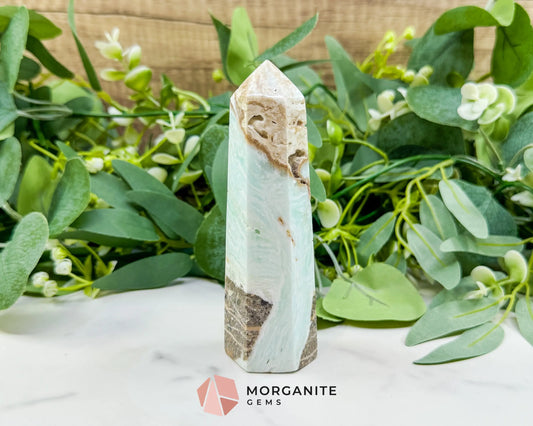 Caribbean Calcite Hexagonal Tower No. 1 – Polished Blue Calcite & Aragonite Point for Calm & Third Eye Activation