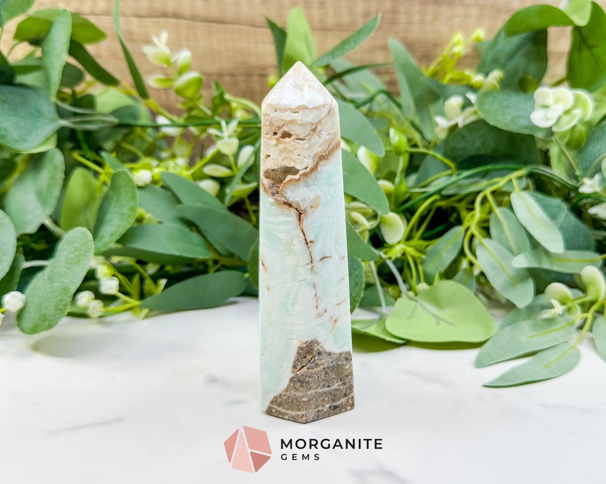 Caribbean Calcite Hexagonal Tower No. 1 – Polished Blue Calcite & Aragonite Point for Calm & Third Eye Activation