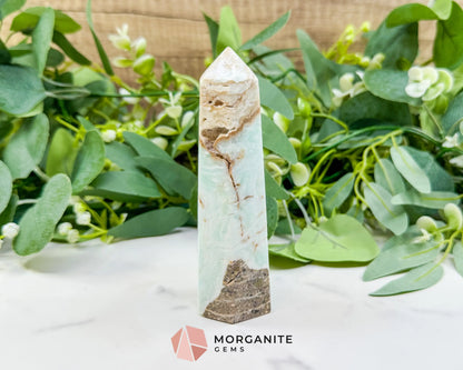 Caribbean Calcite Hexagonal Tower No. 1 – Polished Blue Calcite & Aragonite Point for Calm & Third Eye Activation