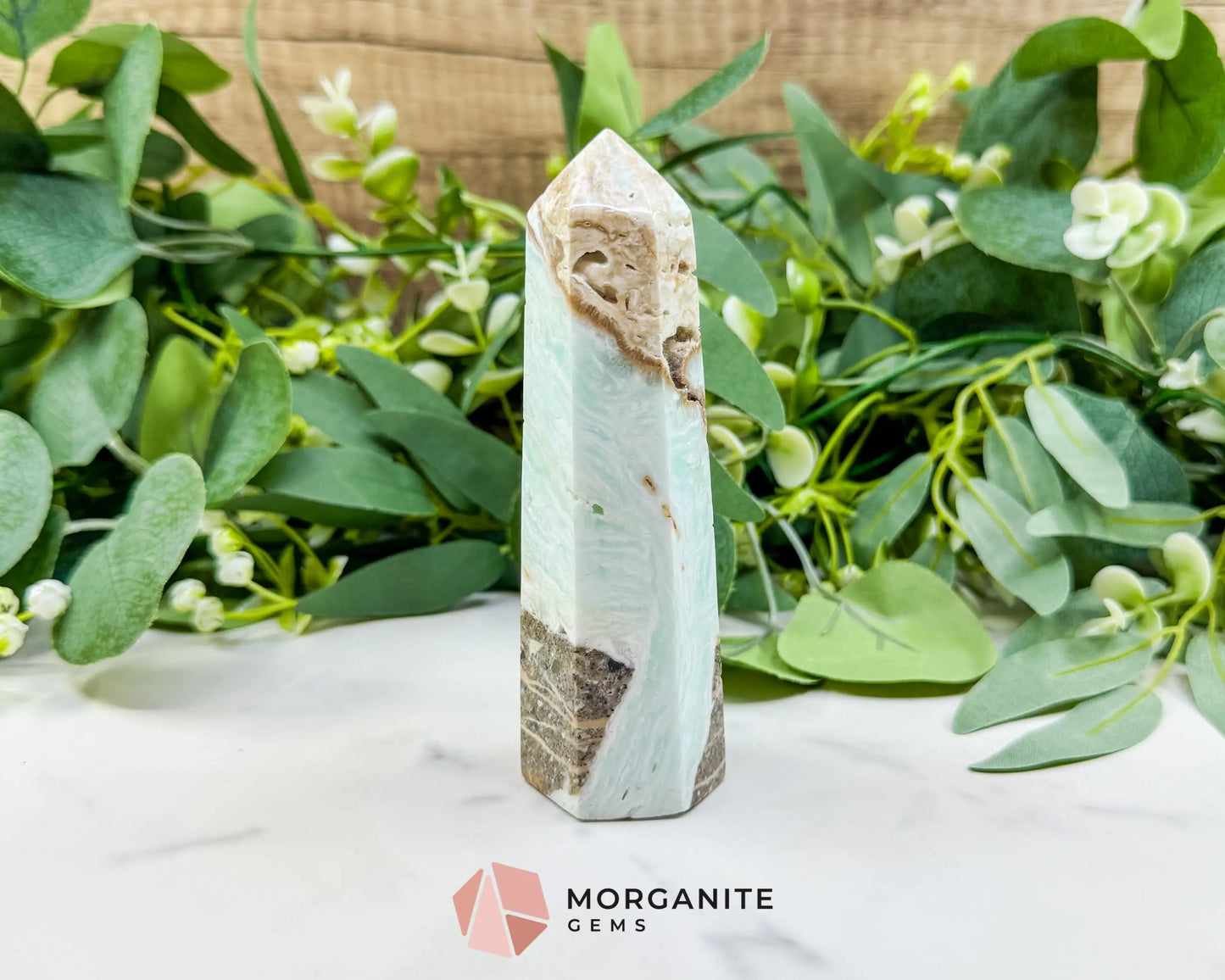 Caribbean Calcite Hexagonal Tower No. 1 – Polished Blue Calcite & Aragonite Point for Calm & Third Eye Activation