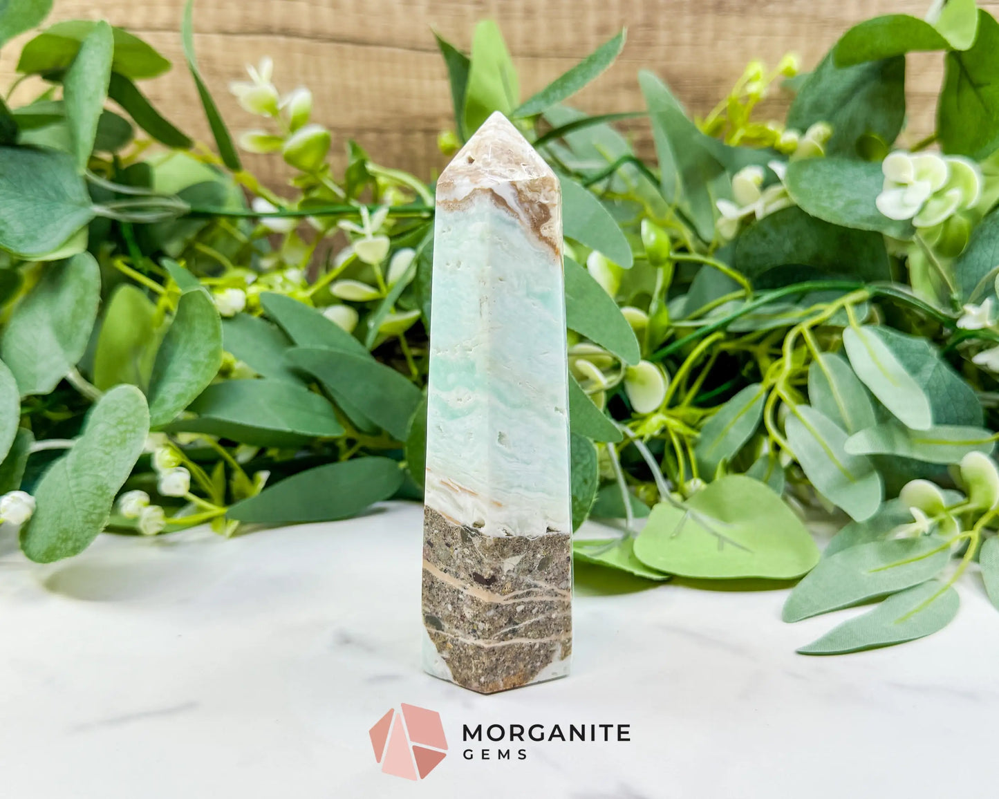 Caribbean Calcite Hexagonal Tower No. 1 – Polished Blue Calcite & Aragonite Point for Calm & Third Eye Activation