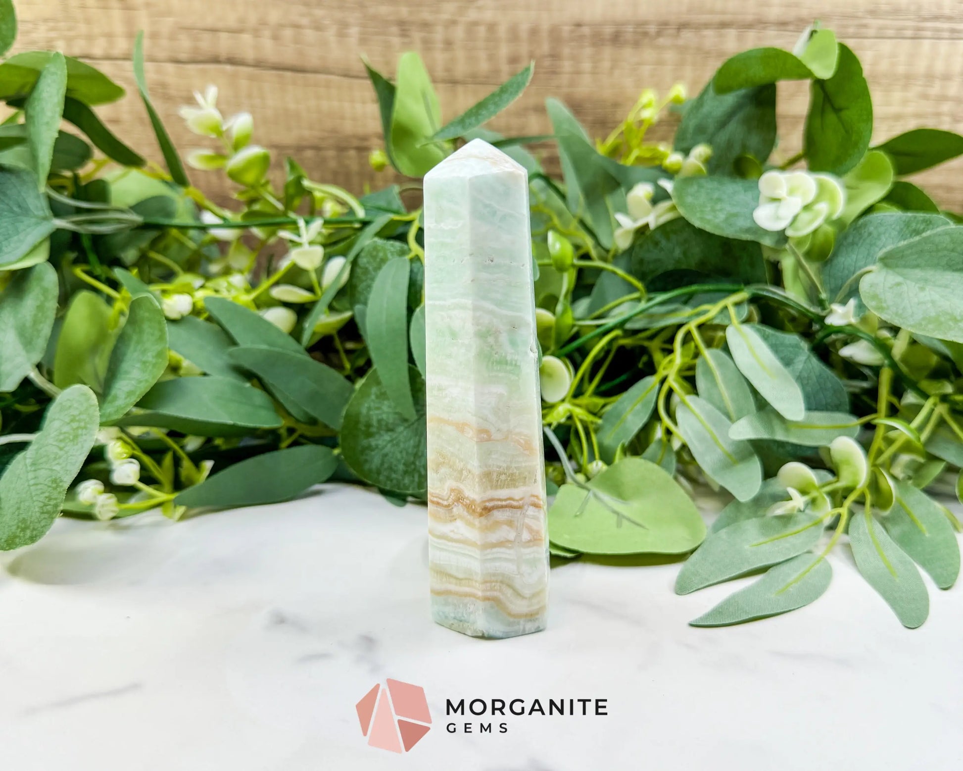 Caribbean Calcite Hexagonal Tower No. 2 – Polished Blue Calcite & Aragonite Point for Calm & Third Eye Activation